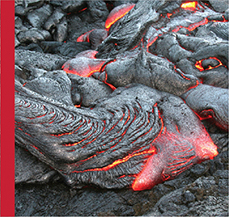 Photo of glowing red hot lava representing "Geophysics".