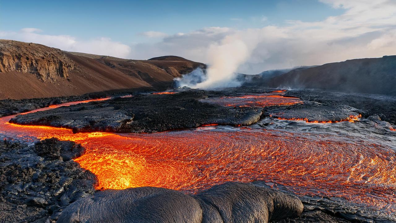 Magma flows across the land