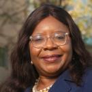 Estella Atekwana, the dean of the College of Letters and Science, stands in front of the college on November 22, 2021.