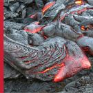 Photo of glowing red hot lava representing "Geophysics".